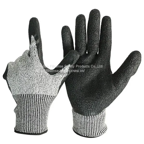 Anti Cut Level 5/C 13 Gauge UHMWPE(HPPE) Liner Latex Crinkle Coated Cut Resistant Gloves photo-3