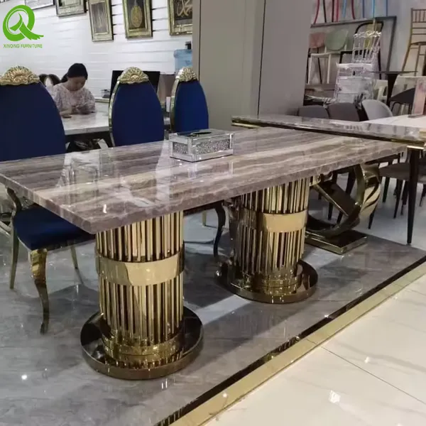 Modern High Quality Factory Direct Dining Room Stainless Steel Frame Marble Top 8 Seater Dining Tables Sets photo-3