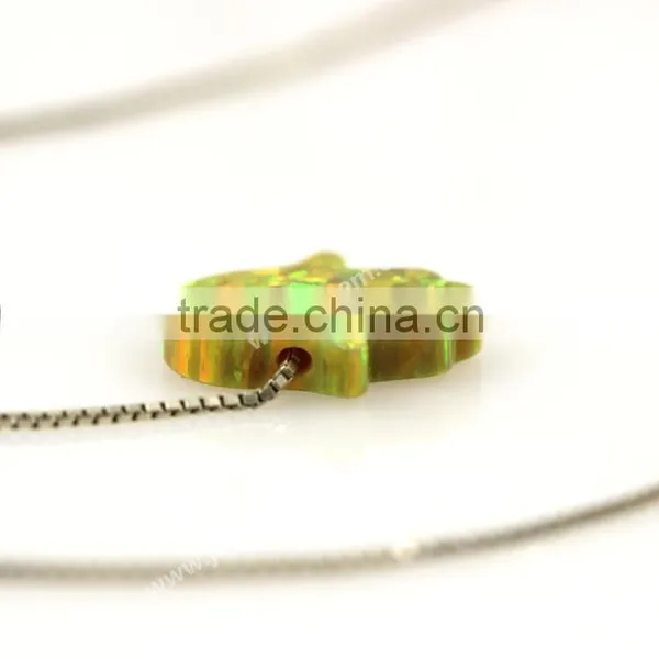 Fashion Synthetic Silver 925 Sterling Silver Chain OP46 Yellow Opal Hand Pendant Necklace photo-5