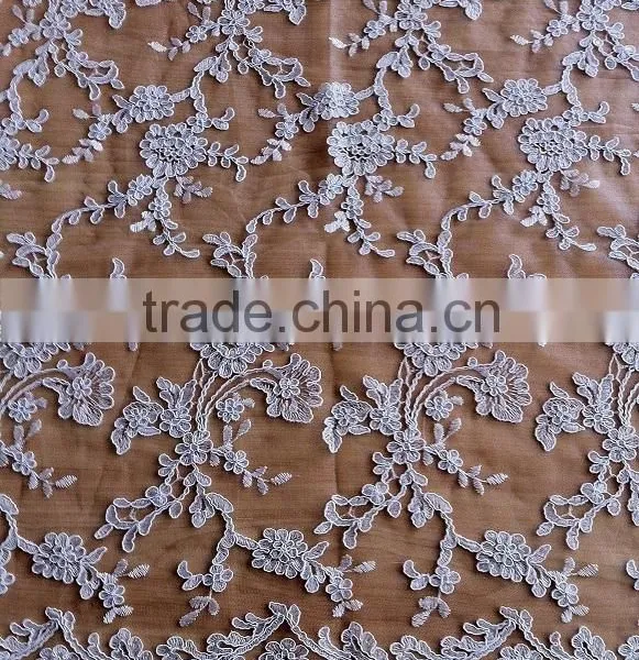 White Bridal Embroidered Tulle Lace Fabric