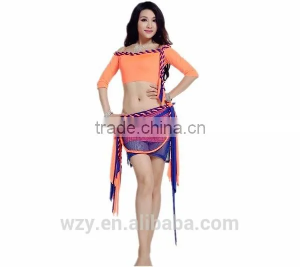 Boat Neck Women Egyptian Belly Dance Practice Costumes With Lively Colors