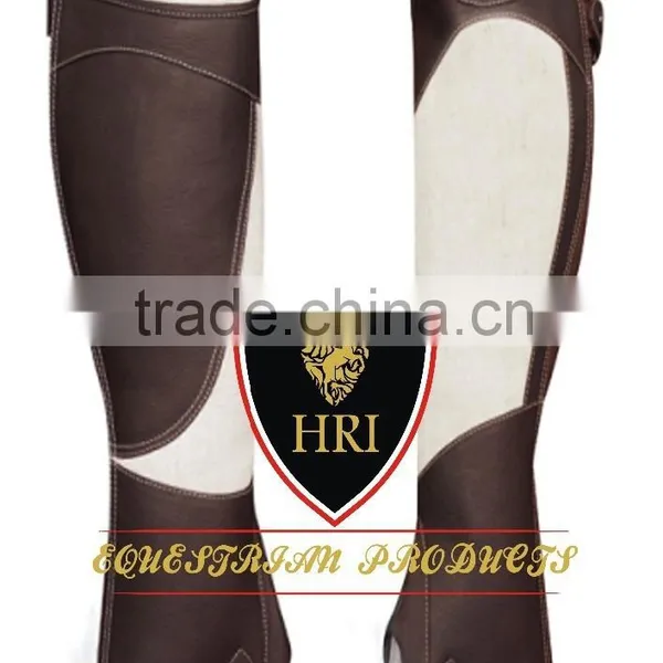 Brown With White Leather Half Chaps&Gaiters / Horse Riding Geniun Leather Half Chaps / Horse Riding Natural Leather Half Chaps