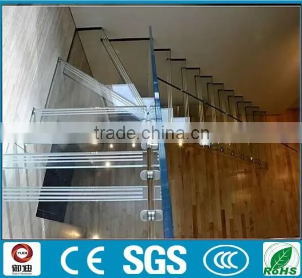 Indoor Hidden Stringer Wrought Iron Laminated Glass Stairs ,YUDI, YD-BF101 photo-2