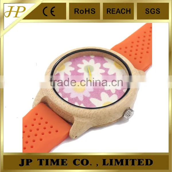 Bamboo Wooden Watch Cloth Dial Soft Silicone Band Quartz Hot Watch photo-4