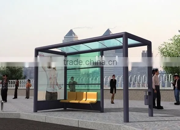 Galvanized Steel Outdoor Transit Shelter With Powder Coating Outside for Advertising