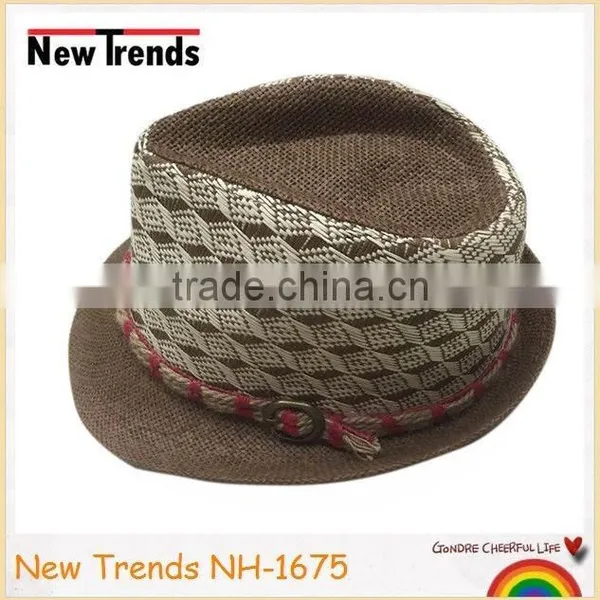 Fashion Man Geometry Style Straw Tied Fedora Hat