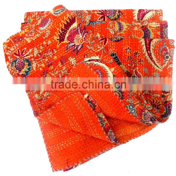 Cotton Reversible Quilt/ Wedding Kantha Quilt Textile/ Vintage Kantha Throw, Cotton Bedroom Bediing Handmade Floral Gudri Bedspr photo-3