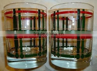 2 Vintage Christmas Red and Green Rock Glasses