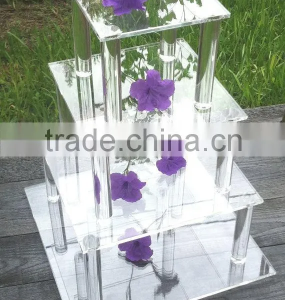 OEM/ODM Square Clear Elegant 4 Tiers Wedding Acrylic Cake Stand