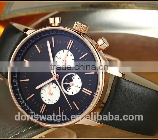 New Products With Your Logo Luxury Three Eyes Case Leather Light at Night Sports Watches Men photo-4