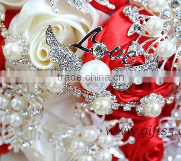 Gorgeous Red Wedding Bouquet Crystal Bouquet Jewelry photo-3