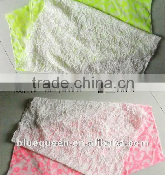 Fashion Fluorescent Floral Printed Fabric and Lace Scarfs