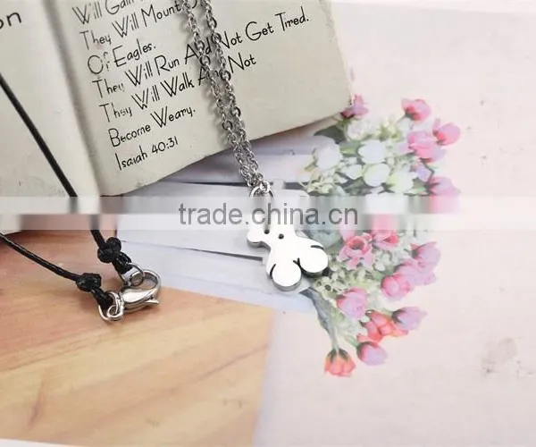 New Modern Model Half Wax Rope Half Silver Chain Long Necklace With Bear Pendant photo-3