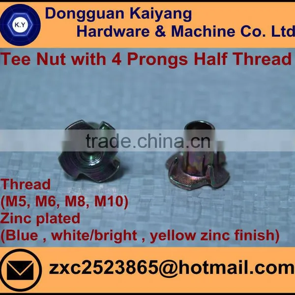 4 Prongs Tee Nut; T Nut (Half Threaded) for Furniture With Bright (White) /Blue /Yellow Zinc Plated; M5, M6, M8, M10 photo-3