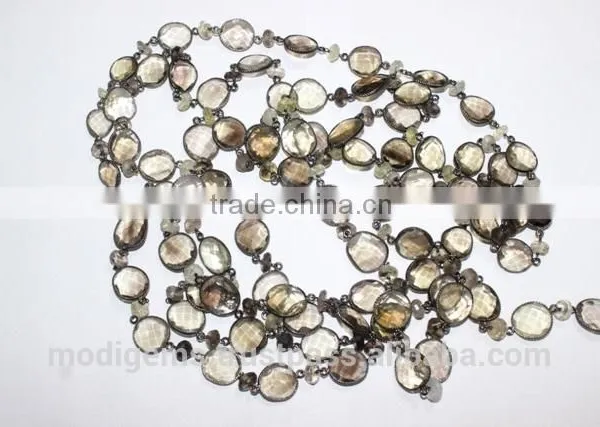 BEZEL CHAINS WITH GREEN AMETHYST AND BEADS photo-4