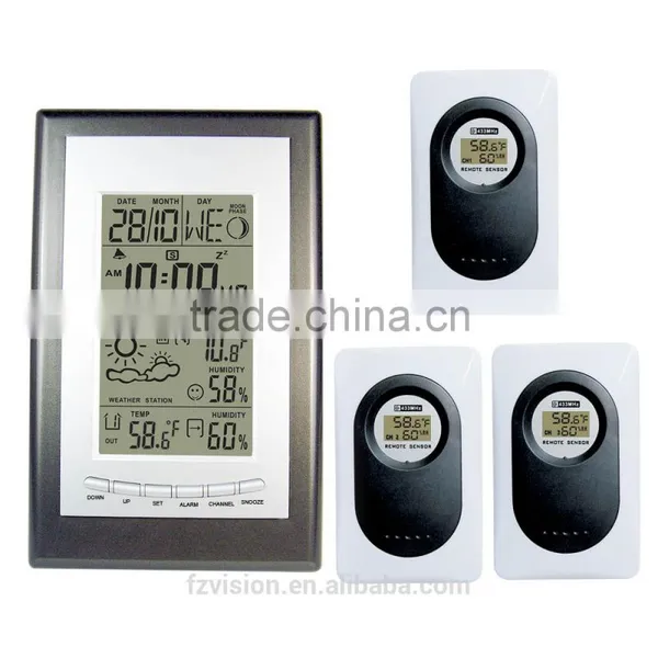 Wireless Professional Weather Station With 3 Transmitter/ Weather Station With With Temperature Trend Clock