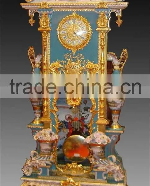 New Arrival Ornamental Cast Brass Mounted Ceramic Table Clock, Gold Plated Hand Painted Turquoise Porcelain Table Clock photo-5
