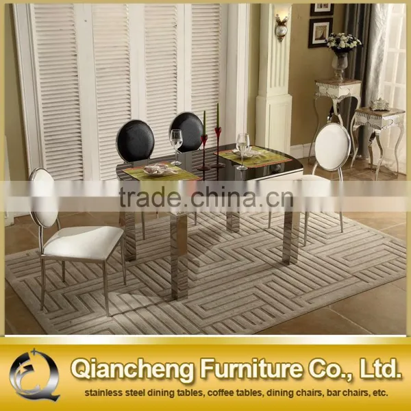 Glass Top Stainless Steel Legs Extendable Dining Table photo-2
