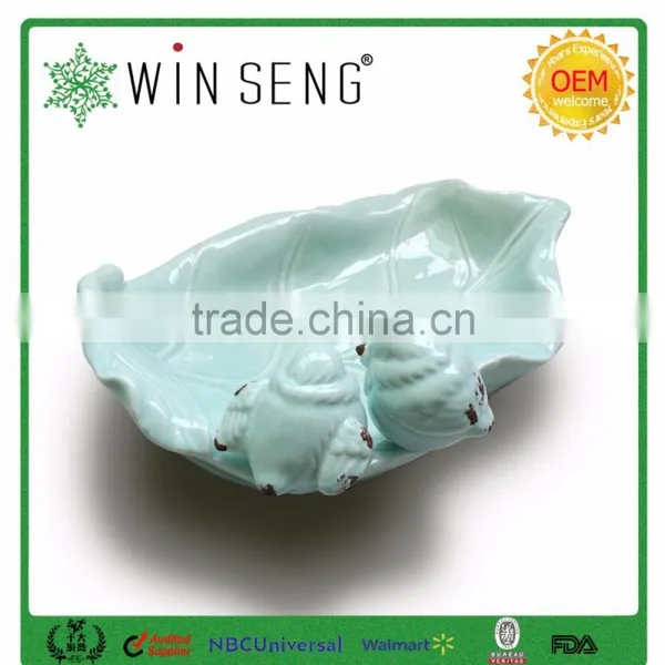 Leaf Shape Ceramic Plate Bird Feeder Garden Ornaments photo-2