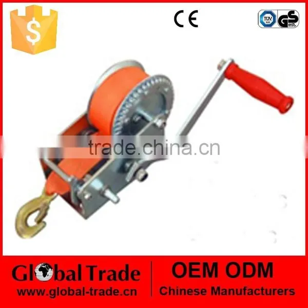 Geared Hand Winch 2000lbs / 900kg Capacity With Webbing Strap New Tool , Manual Winches T0058