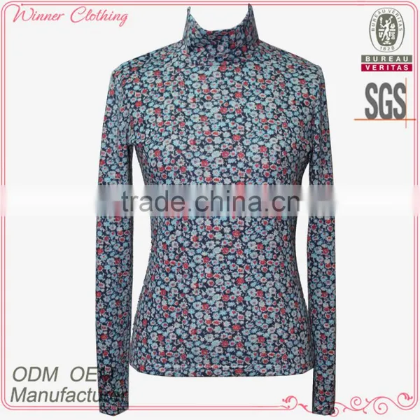 Women Clothing Plus Size Long Sleeve Shirt Garment High Collar Floral Print Laides Blouse Winter