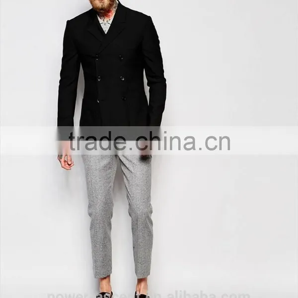 2016 Mens Super Skiny Double Breasted Black Suit Jacket photo-4