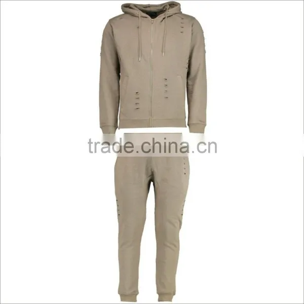 Custom New Design Broken Hole Washed Tracksuit Slim Fit photo-2