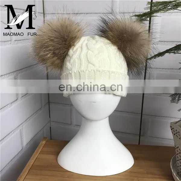 Kids Knitted Hats With Double Fur Balls Baby Cute Winter Warm Beanies Hats Baby Knitted Hat photo-3
