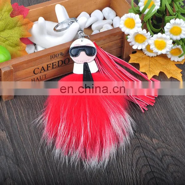 Double Faced Car Keychain Fox Fur Ball Bag Pendant photo-4