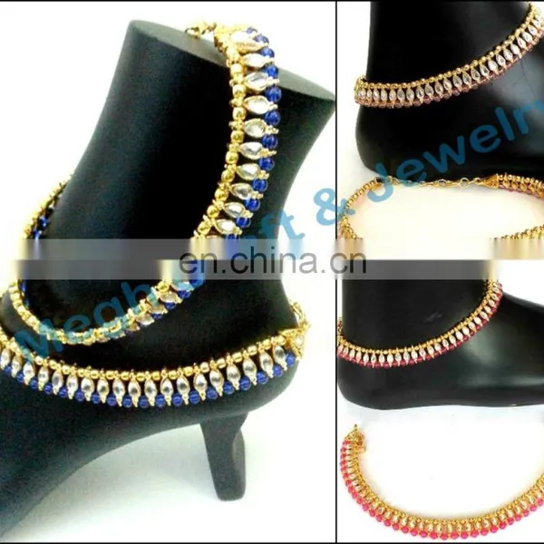 Indian Antique Designer Gold Payal Anklet-Wholesale Designer Kundan Anklets-fancy Anklet - Regular Wear Anklets photo-3