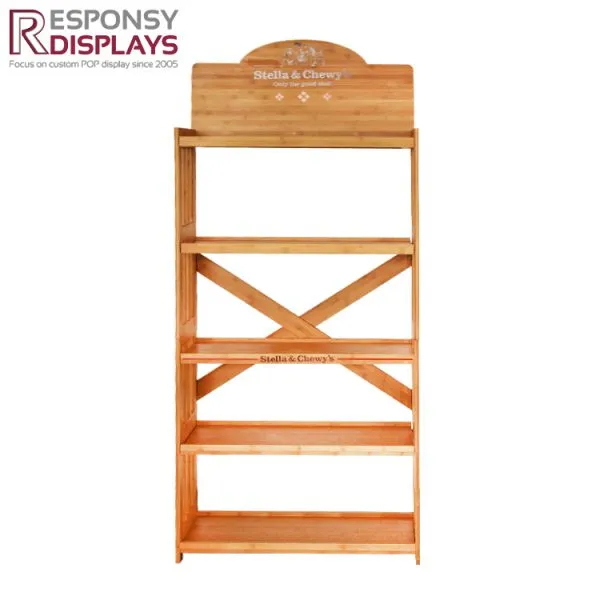 Hot Sale Customized 5 Layer Bamboo Floor Display Stand for Pet Products photo-2
