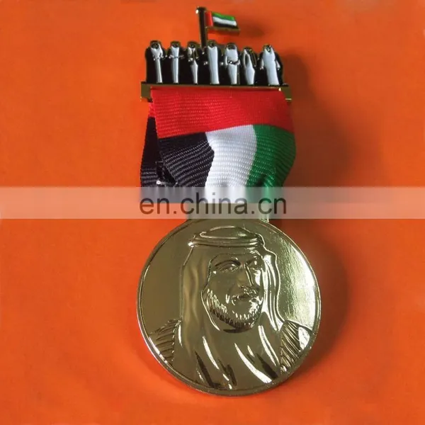 Custom UAE Sheikh and National Emblem Eagle With UAE National Flag Ribbon Lapel Pin Badge