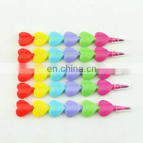 Stacking Crayon 6 Colors Heart Shaped Stacker Crayon Without Printing