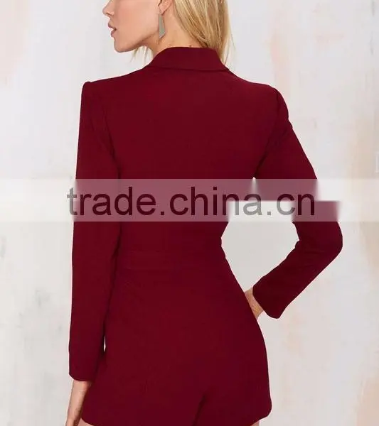 Low V-lapel Zip/hook Closures At Waist & Light Padding At Shoulders Suit Romper photo-4