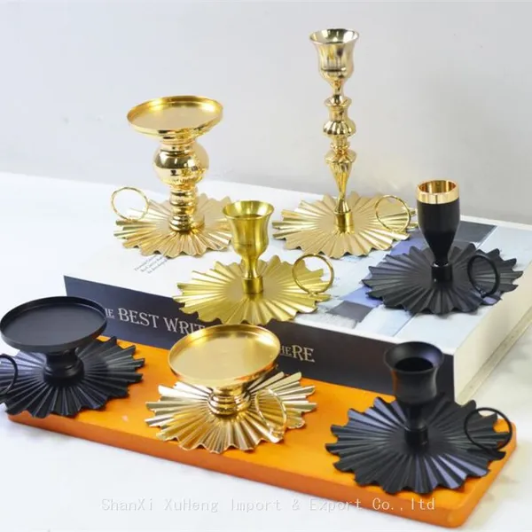 Matte Black Candle Holder Decorative Fan Shape Iron Gold Plate Candle Holder photo-3