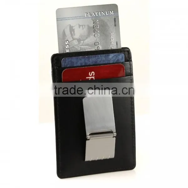 Functional Cowhide Money Clip With ID Window Leather Card Holder Money Clip