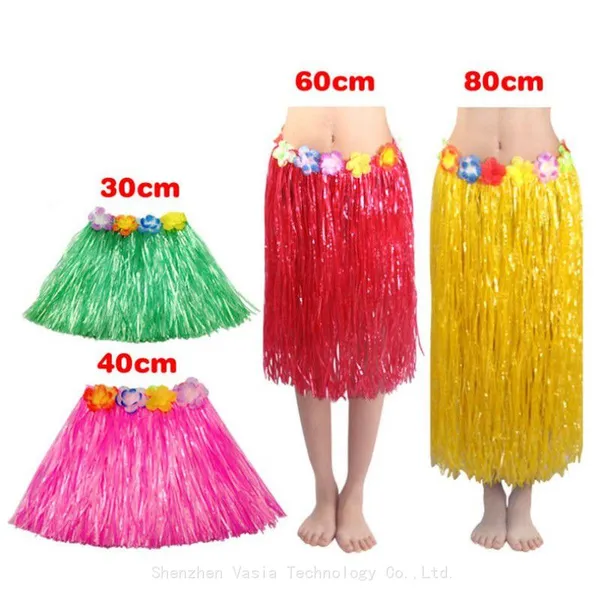 80cm Grass Skirts - Double Layers With Flower Hair Clip for Luau Performances photo-2