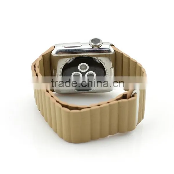 Adjustable Magnetic Closure Link Bracelet Genuine Leather Loop For Apple Watch Strap photo-4
