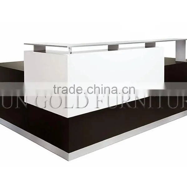 Modern High Glossy L Shape Glass Top and Wooden Office Reception Table(SZ-RT036) photo-2