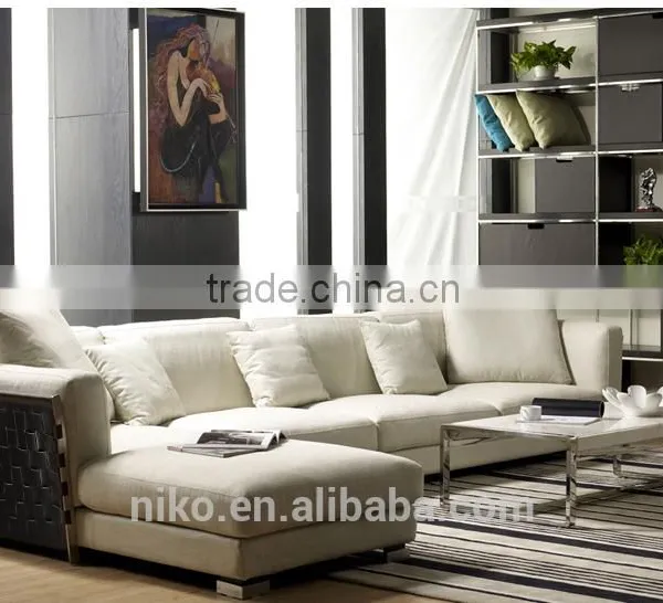 Bali Leather Side High Quality Cotton and Line Fabric Solid Wood Construction Feather Sofa Set