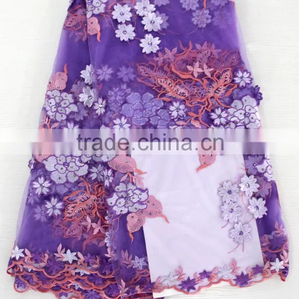 29328 Gorgeous Purple French Lace With 3D Flower for Uniform photo-6