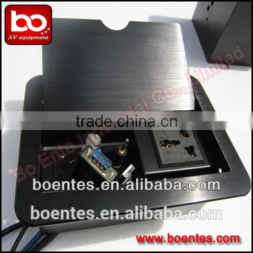 Aluminum Brushed Floor/Table Hidden Manual Flip Up Socket Box With VGA/USB/Network/Audio Cable Interface Plug photo-4