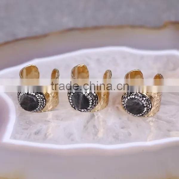 Natural Labradorite Rhinestone Crystal Paved Wide Rings Gold Plated, Labradorite Gemstone Jewelry Rings photo-3