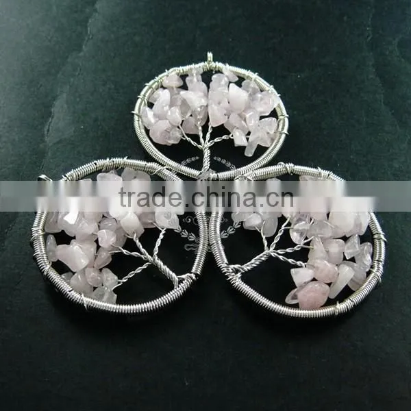50mm Round Handmade Wiring Tree in Random Pink Rose Quartz Stone Pendant Charm DIY Supplies 1820257 photo-2
