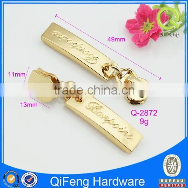 Q-2872 Classical Zipper Custom Engrave Logo Gold Color photo-3