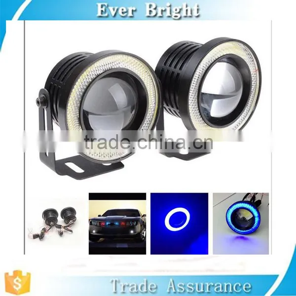 Super Bright 3 Inch LED Fog Lights With Blue COB Halo Angel Eye Rings Car DRL photo-2