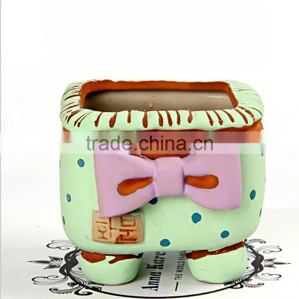 New Design Korean Style Bowknot Spots Small Ceramic Succulent Planter photo-2