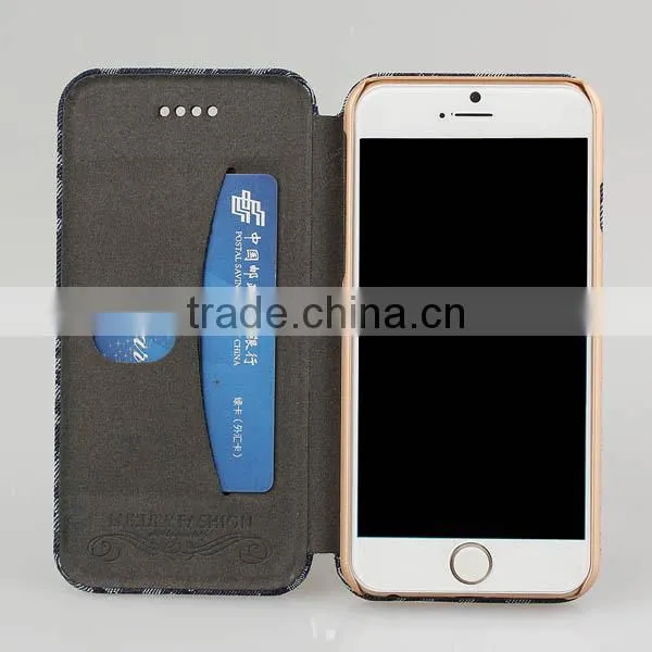 Denim Fabric Leather Card Slots Flip Phone Case for IPhone6 Case Wallet photo-3