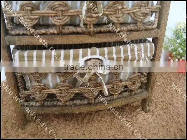 Wooden Cabinet With Four Wicker Drawers and One Door photo-5