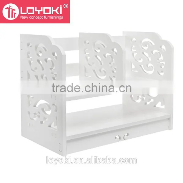 White Openwork Freestanding Book Shelf Desk Top Organization Office Desk Organizer photo-3